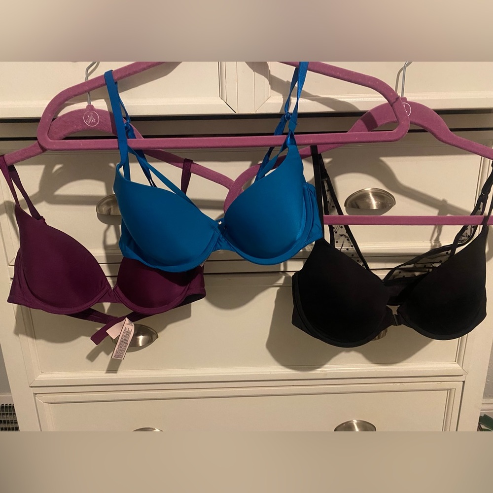 Victorias Secret 34B bra bundle!!!! Purple, blue, and black. Lightly padded.